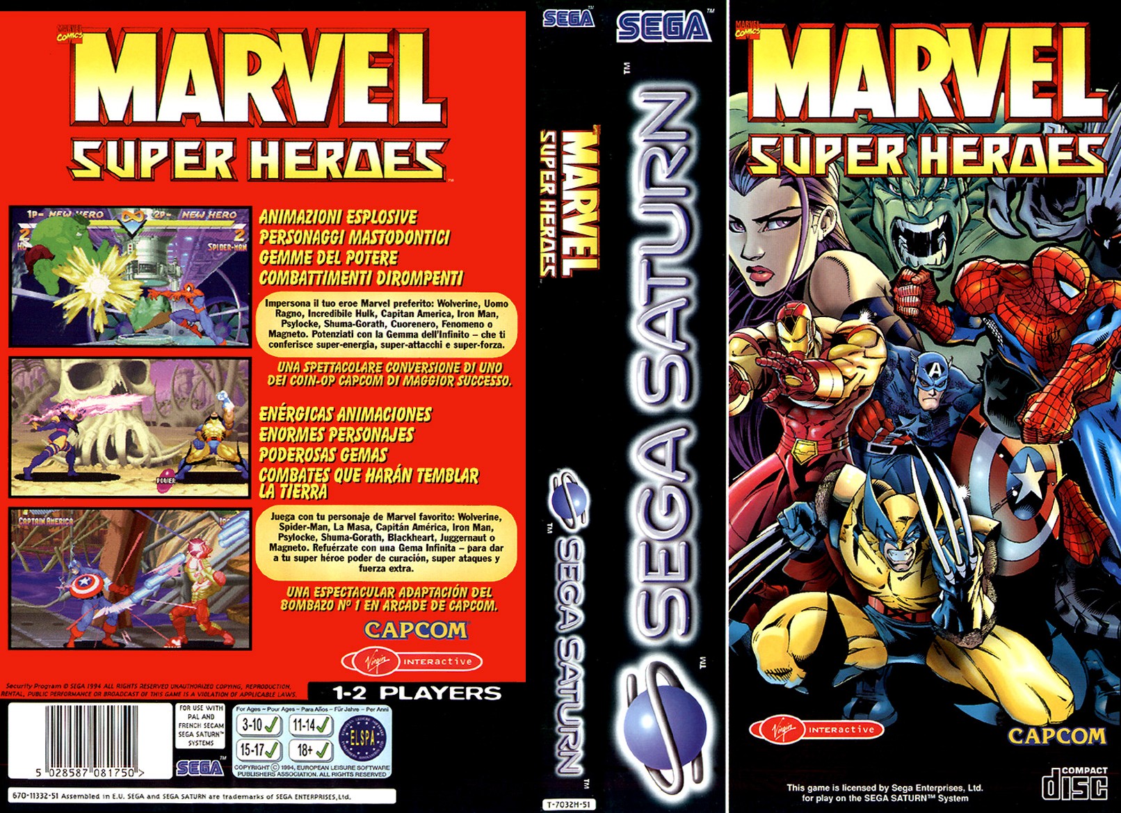 Custodia E Copertina Di Ricambio Per SEGA Saturn - Marvel Super Heroes - Regione Free